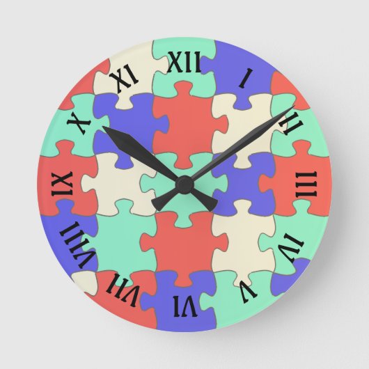 Spaß römische Zahlen, farbenfrohe Puzzleteile Runde Wanduhr (Vorderseite)