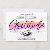 Spaß Rosa Dankbarkeit Erntedank Abendessen Wasserf Einladung (Vorderseite)