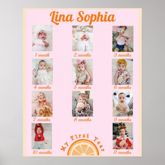 Spaß rosa Erstes Jahr Monatliche Fotos Poster (Vorne)