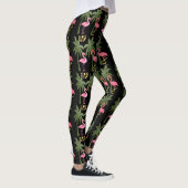 Spaß! Rosa Flamingos u. Palmen auf Schwarzem Leggings (Rechts)