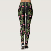 Spaß! Rosa Flamingos u. Palmen auf Schwarzem Leggings (Rückseite)