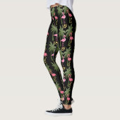 Spaß! Rosa Flamingos u. Palmen auf Schwarzem Leggings (Links)