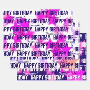 Spaß Rosa/Lila Stars Individuelle Name Glücklich G Geschenkpapier Set