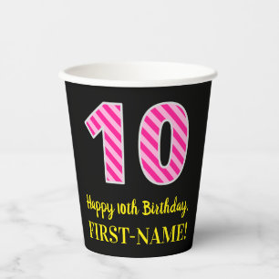 Spaß rosa Streifen "10": Glücklicher 10. Geburtsta Pappbecher