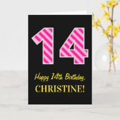 Spaß rosa Streifen "14"; Glücklicher 14. Geburtsta Karte (Gelbe Blume)