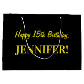 Spaß rosa Streifen "15"; Glücklicher 15. Geburtsta Große Geschenktüte (Rückseite)