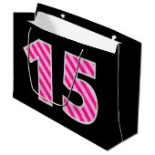 Spaß rosa Streifen "15"; Glücklicher 15. Geburtsta Große Geschenktüte (Vorderseite Schrägansicht)