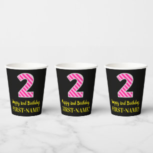 Spaß rosa Streifen "2": Glücklicher 2. Geburtstag  Pappbecher