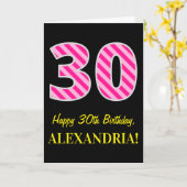 Spaß rosa Streifen "30"; glücklich 30. Geburtstag; Karte (Gelbe Blume)