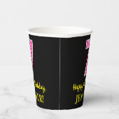 Spaß rosa Streifen "7": Glücklich 7. Geburtstag + Pappbecher (Rechts)