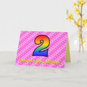 Spaß Rosa Streifen, Herz, Regenbogen # 2. Geburtst Karte (Gelbe Blume)