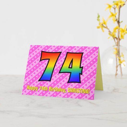 Spaß Rosa Streifen, Herz, Regenbogen # 74. Geburts Karte (Gelbe Blume)