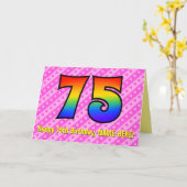 Spaß Rosa Streifen, Herz, Regenbogen # 75. Geburts Karte (Gelbe Blume)