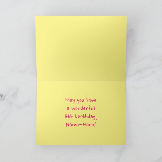 Spaß Rosa Streifen, Herz, Regenbogen # 8. Geburtst Karte (Innenseite)