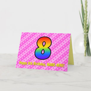 Spaß Rosa Streifen, Herz, Regenbogen # 8. Geburtst Karte