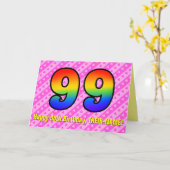 Spaß Rosa Streifen, Herz, Regenbogen # 99. Geburts Karte (Gelbe Blume)