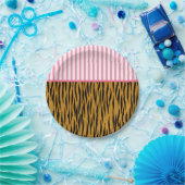 Spaß rosa Streifen & Tigerprint Pappteller (Party)