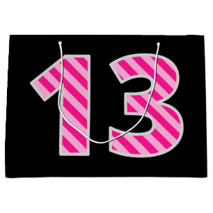 Spaß-Rosa Striped "13"; Glücklicher 13. Große Geschenktüte