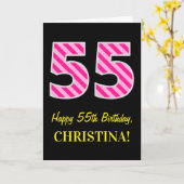 Spaß-Rosa Striped "55"; Glücklicher 55. Karte (Gelbe Blume)