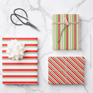 Spaß Rot, Weiß, Grün Weihnachten Themenstreifen Geschenkpapier Set