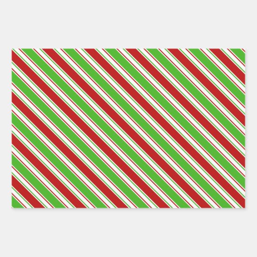 Spaß Rot, Weiß, Grüne Weihnachten  Streifen Geschenkpapier Set (Vorderseite)