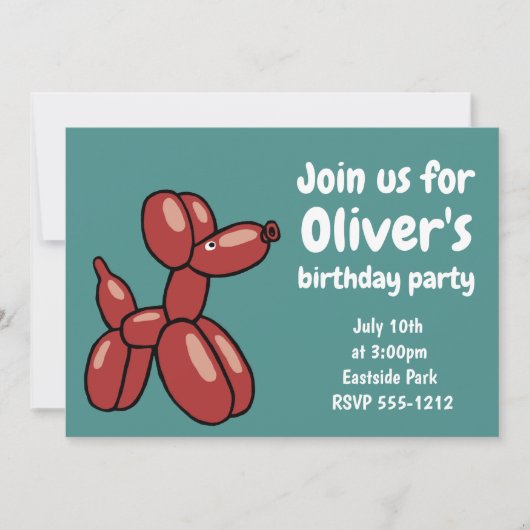 Spaß, roter Ballon Tierhund Design Einladung (Vorderseite)