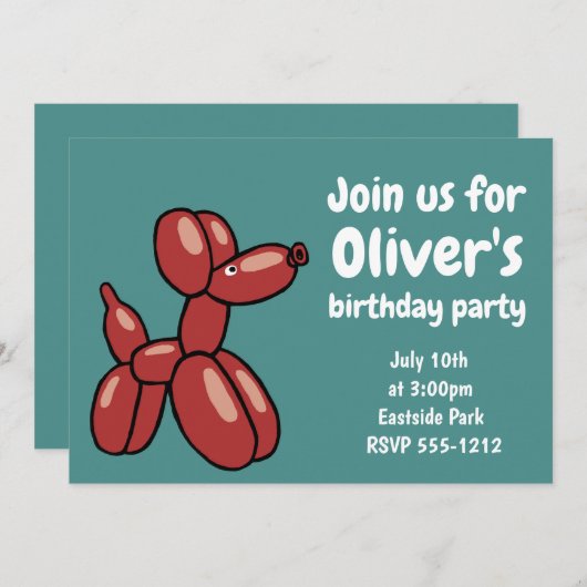 Spaß, roter Ballon Tierhund Design Einladung (Vorne/Hinten)