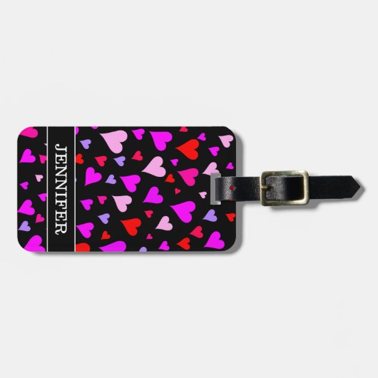Spaß-rotes, rosa, lila u. magentarotes Herz-Muster Gepäckanhänger (Vorderseite horizontal)
