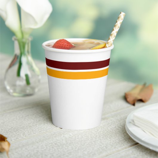 Spaß Schlank tiefe rote gelbe obere Kante Streifen Pappbecher (In Situ)