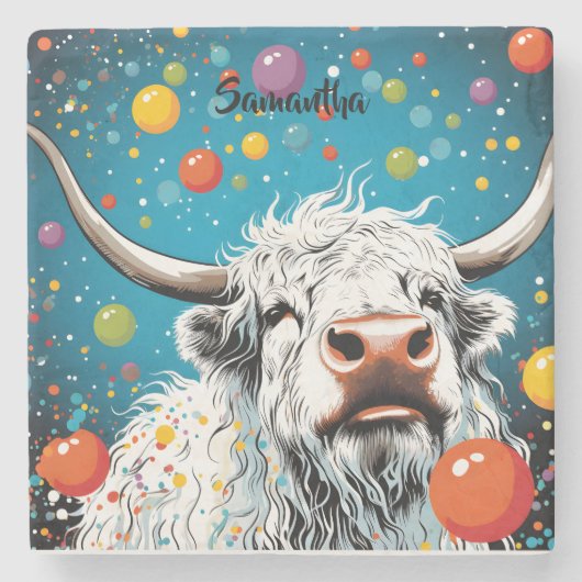 Spaß schottische Highland Kuh mit Blasen. bearbeit Steinuntersetzer (Vorderseite)
