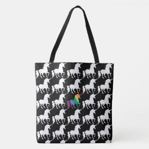 Spaß schwarz u. weißes Regenbogenunicorn-Muster Tasche