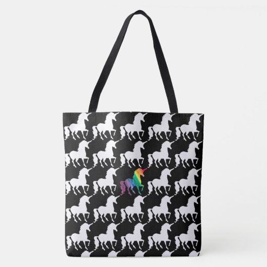 Spaß schwarz u. weißes Regenbogenunicorn-Muster Tasche (Vorderseite)