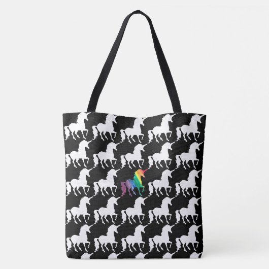 Spaß schwarz u. weißes Regenbogenunicorn-Muster Tasche (Rückseite)