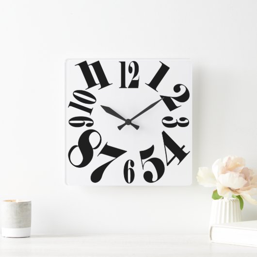 Spaß Schwarz und Weiß große Zahlen Quadratische Wanduhr (Zuhause)