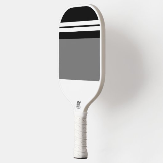 Spaß Schwarz-weiße Racing Stripes Grauer Farbblock Pickleball Schläger (Links)