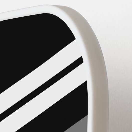 Spaß Schwarz-weiße Racing Stripes Grauer Farbblock Pickleball Schläger (Linke Seite)