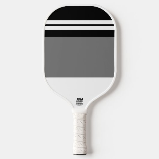 Spaß Schwarz-weiße Racing Stripes Grauer Farbblock Pickleball Schläger (Vorderseite)