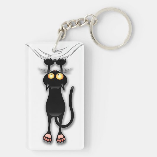 Spaß-schwarze Katze, die unten Schlüsselanhänger (Rückseite)