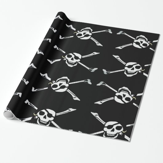 Spaß-Schwarzweiss-Piratenflagge Geschenkpapier (Ungerollt)
