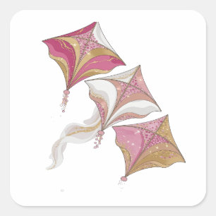 Spaß Silber DREI ROSA UND GOLDENE DRACHEN Geschenk Quadratischer Aufkleber