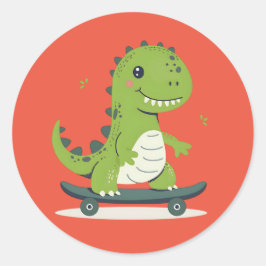 Spaß Skateboarding Dinosaurier Runder Aufkleber