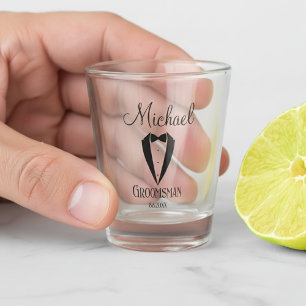Spaß Smoking & Bogen Trauzeuge personalisiert Schnapsglas