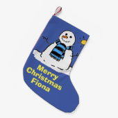 Spaß Snowman in einer Winterlandschaft. Kleiner Weihnachtsstrumpf (Vorderansicht (hängend))