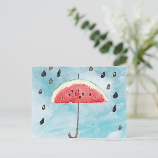 Spaß Sommer Frische Melon Frucht Regen Postkarte (Stehend Vorderseite)