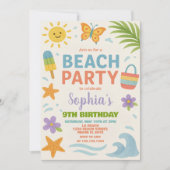 Spaß Sommer Thema mit Wellen, Sonnenschein & Spiel Einladung (Vorderseite)