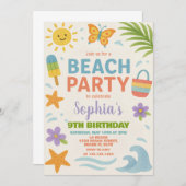 Spaß Sommer Thema mit Wellen, Sonnenschein & Spiel Einladung (Vorne/Hinten)