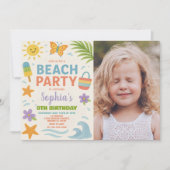 Spaß Sommer Thema mit Wellen, Sonnenschein & Spiel Einladung (Vorderseite)