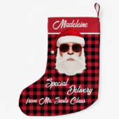 Spaß Special Lieferung Santa Red Black Buffalo Kar Kleiner Weihnachtsstrumpf (Rückseite)