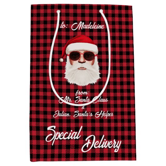Spaß Special Lieferung Santa Red Black Buffalo Kar Mittlere Geschenktüte (Vorderseite)
