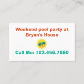 Spaß Spielen wir Kinderpool-Party-Karten Visitenkarte (Rückseite)